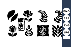 Black silhouette floral icons set with leaves and petals des Product Image 1