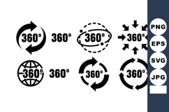 360 degree icons set with rotation arrows and globe symbols Product Image 1