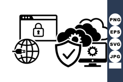 Cyber Security Flat Icons: Shield Cloud Lock Monitor Product Image 1