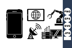 Monochrome Flat Technology Icon Set Product Image 1