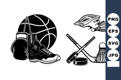 Monochrome Sports Line Art with Basketball, Boxing, Hockey Product Image 1