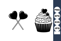 Minimalist Black White Heart Lollipops Cupcake Vector Product Image 1