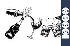 Monochrome Line Art Cocktail Set Champagne &amp; Tumblers Product Image 1