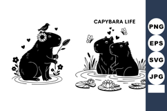 Cute Capybara Couple Silhouette with Sunflower Crown Vector Product Image 1