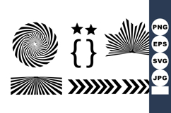 Black Op Art Spiral, Starburst, Chevron Arrow Border Set Product Image 1