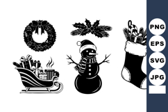 Monochrome Christmas Wreath Snowman Sleigh Set Product Image 1
