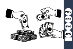 Black and White Hands Exchanging Dollar Bills Vector Product Image 1