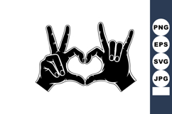 Monochrome Vector Hands: Heart, Peace &amp; Rock Tattoo Flash Product Image 1