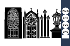 Gothic Silhouette Pack - Rose Window Door Columns Gargoyle Product Image 1