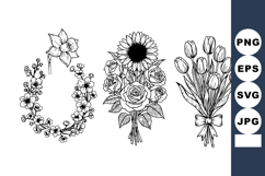 Sunflower &amp; Roses Bouquet with Cherry Blossom Wreath, Tulips Product Image 1