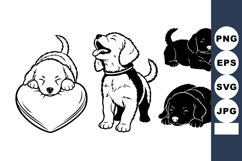 Beagle Puppy Line Art Set - Sleeping Heart Pillow Product Image 1