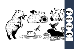 Capybara Line Art Collection with Sunflowers &amp; Lotus Product Image 1
