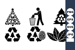 Minimal Flat Eco Icons: Christmas Trees, Pine Cones &amp; Bin Product Image 1