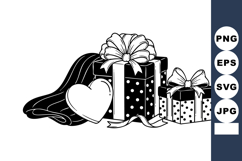 Romantic Polka Dot Gift Boxes Line Art Product Image 1