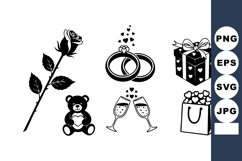 Monochrome Valentine Icons with Rose Rings and Teddy Product Image 1