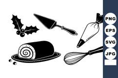Monochrome Flat Christmas Baking Set - Yule Log &amp; Tools Product Image 1