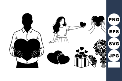 Black and White Couple Hearts Vector Set for Valentine Product Image 1