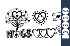 Valentine Doodle Hugs Word Art with Hearts and Envelopes Product Image 1
