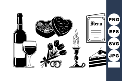 Monochrome Flat Valentines Dinner Icon Set Product Image 1