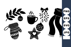 Winter Flat Design Black Silhouette Set - Mitten Scarf Mug Product Image 1