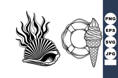 Summer Tattoo Flash Seashell Lifering Cone Product Image 1