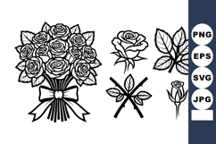 Bold Tattoo Rose Bouquet Line Art Set Product Image 1