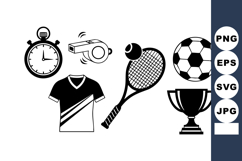 Monochrome Flat Sports Icon Set with Trophy &amp; Ball Product Image 1