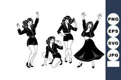 Retro Pinup Flat Vector Art Four Dancing Women Product Image 1