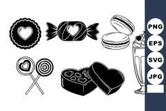Black and White Valentine Sweets Line Art Icons Set Product Image 1