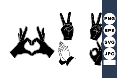 Minimal Black Hand Gesture Silhouettes Vector Set Product Image 1