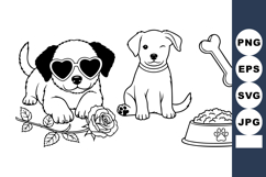 Cute Line Art Puppies with Heart Sunglasses Coloring Page Product Image 1