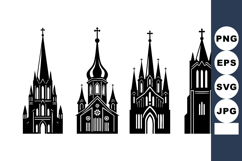 Four Gothic Church Tower Vector Silhouettes for Logos Product Image 1