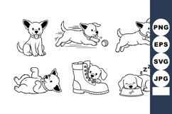 Cute Line Art Puppies 6 Playful Poses Coloring Set Product Image 1