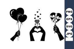 Black White Valentine Vector Trio - Hearts Lollipop Gift Product Image 1