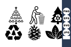 Minimal Black Eco Icon Set with Recycling Christmas Tree Product Image 1