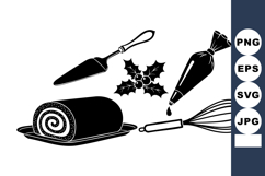 Monochrome Christmas Yule Log Baking Vector Pack Product Image 1