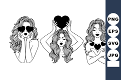 Valentine Self Love Woman Line Art Triptych Product Image 1