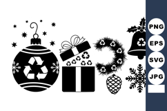 Black &amp; White Recycling Christmas Vector Icon Set Product Image 1
