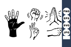 Bold Black White Cartoon Hand Gestures Set Product Image 1