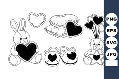 Valentine coloring page: bunny &amp; teddy with hearts Product Image 1