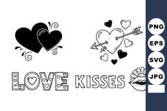 Black White Hearts Arrow Love Kisses Floral Lips Vector Product Image 1