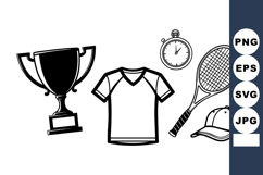 Minimalist Tennis Equipment Line Art Set Product Image 1