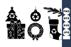 Minimalist B&amp;W Eco Christmas Vector Set with Recycle Symbols Product Image 1