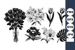 Bold Black and White Floral Tattoo Flash Vector Set Product Image 1
