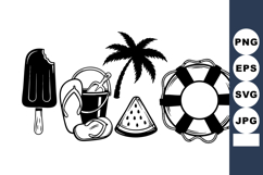Monochrome Flat Summer Vacation Vector Icons Pack Product Image 1