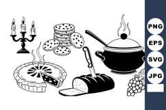 Monochrome Flat Thanksgiving Dinner Vector Art Pack Product Image 1