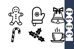 Minimal Line Art Christmas Icons - 6 Festive Symbols Product Image 1