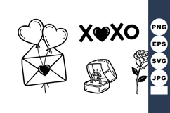 Hand Drawn Line Art Valentine Icons Set Product Image 1