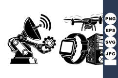Bold Flat Tech Icons: Robot Arm Drone Smartwatch PC Product Image 1