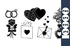 Black and White Valentine Icons Line Art Set Product Image 1
